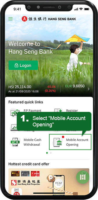 Open a bank account online with Hang Seng Personal Banking Mobile App and register e-Banking in one go