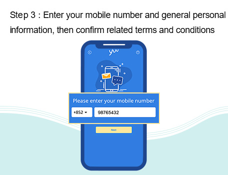 Enter your mobile number and general personal information, then confirm related terms and conditions