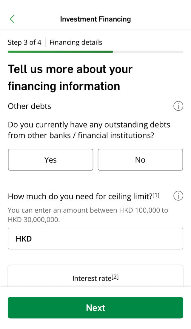 Investment financing Hang Seng Bank