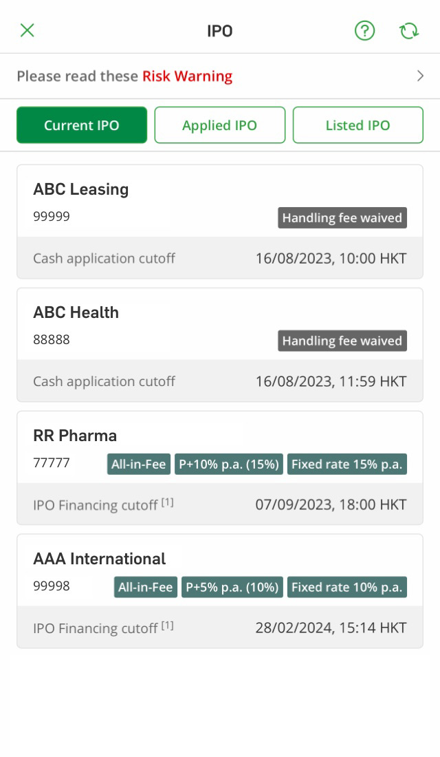 IPO Stocks Subscription Hang Seng Bank