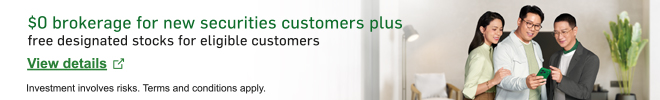 $0 brokerage for new securities customers plus free designated stocks for eligible customers. View details. Opens in a new window