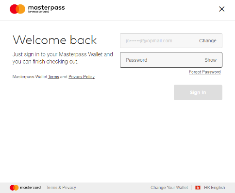Step 2 Select Masterpass™ by Mastercard<sup>®</sup>
 & Login